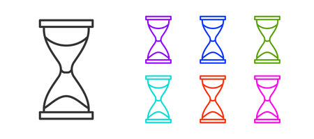Black line Old hourglass with flowing sand icon isolated on white background. Sand clock sign. Business and time management concept. Set icons colorful. Vectorのイラスト素材