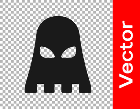 Black Executioner mask icon isolated on transparent background. Hangman, torturer, executor, tormentor, butcher, headsman icon. Vectorのイラスト素材