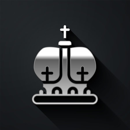 Silver British crown icon isolated on black background. Long shadow style. Vectorのイラスト素材