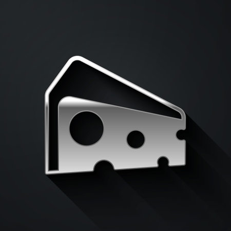 Silver Cheese icon isolated on black background. Long shadow style. Vectorのイラスト素材