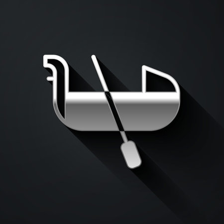 Silver Gondola boat italy venice icon isolated on black background. Tourism rowing transport romantic. Long shadow style. Vectorのイラスト素材