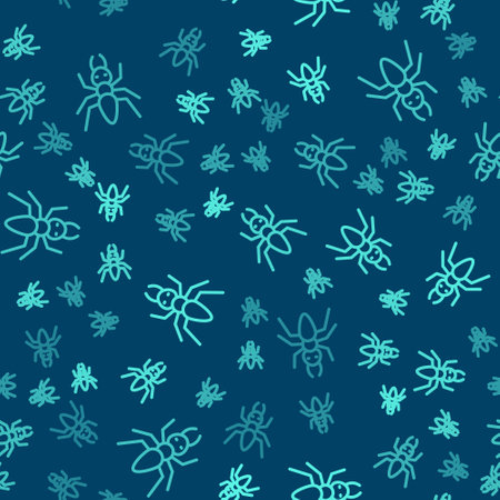 Green line Ant icon isolated seamless pattern on blue background. Vectorのイラスト素材