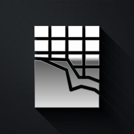 Silver Chocolate bar icon isolated on black background. Long shadow style. Vector Illustrationのイラスト素材