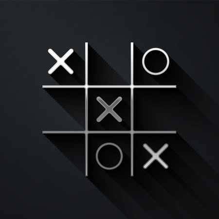 Silver Tic tac toe game icon isolated on black background. Long shadow style. Vectorのイラスト素材