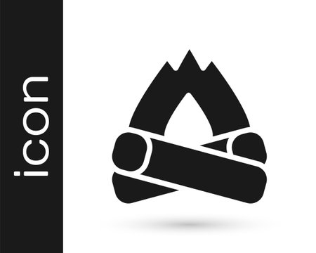 Black Campfire icon isolated on white background. Burning bonfire with wood. Vectorのイラスト素材