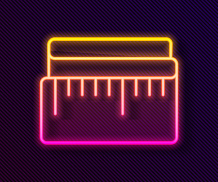 Glowing neon line Tape measure icon isolated on black background. Measuring tape. Vector Illustrationのイラスト素材