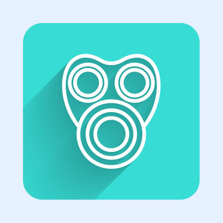 White line Gas mask icon isolated with long shadow. Respirator sign. Green square button. Vectorのイラスト素材