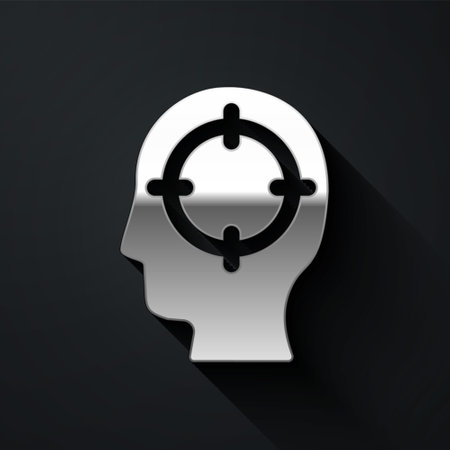 Silver Head hunting icon isolated on black background. Business target or Employment sign. Human resource and recruitment for business. Long shadow style. Vectorのイラスト素材