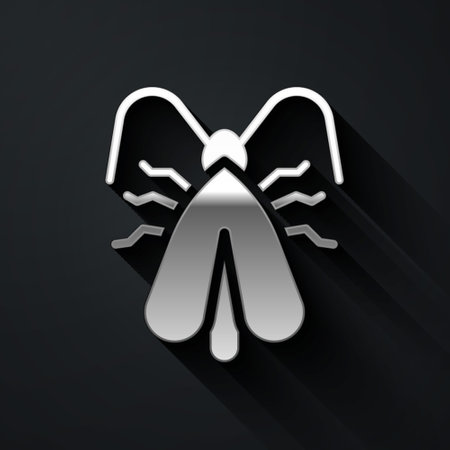 Silver Clothes moth icon isolated on black background. Long shadow style. Vectorのイラスト素材