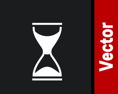 White Old hourglass with flowing sand icon isolated on black background. Sand clock sign. Business and time management concept. Vectorのイラスト素材