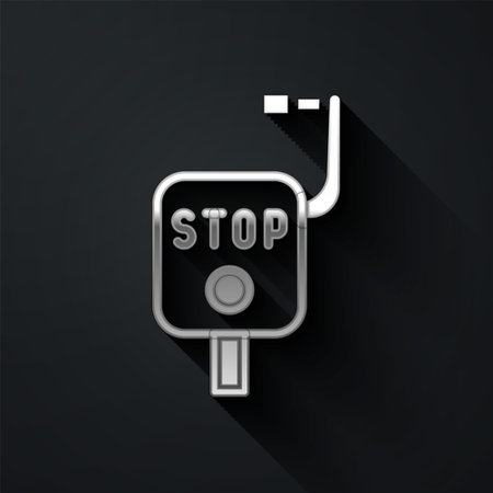 Silver Emergency brake icon isolated on black background. Long shadow style. Vectorのイラスト素材