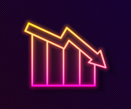Glowing neon line Financial growth decrease icon isolated on black background. Increasing revenue. Vectorのイラスト素材