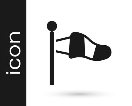 Black Cone meteorology windsock wind vane icon isolated on white background. Windsock indicate the direction and strength of the wind. Vectorのイラスト素材