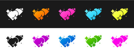 Set Two Linked Hearts icon isolated on black and white background. Romantic symbol linked, join, passion and wedding. Valentine day symbol. Vectorのイラスト素材
