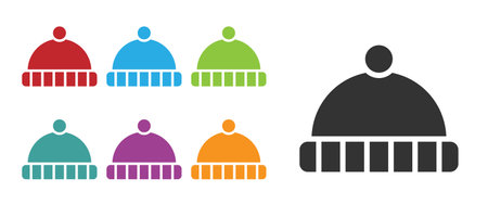 Black Winter hat icon isolated on white background. Set icons colorful. Vectorのイラスト素材