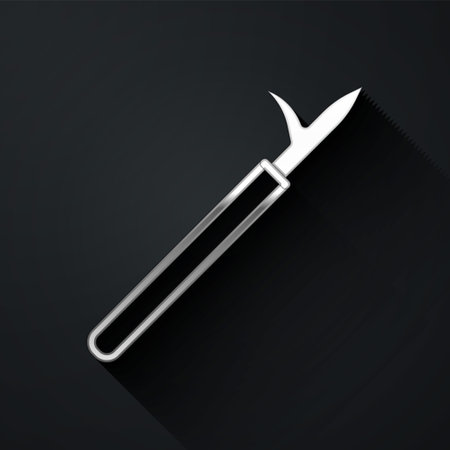 Silver Metal pike pole with wooden handle icon isolated on black background. Spear, pickaxe, hook hand extinguishing instrument and tool for fireman. Long shadow style. Vectorのイラスト素材