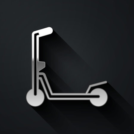Silver Roller scooter for children icon isolated on black background. Kick scooter or balance bike. Long shadow style. Vectorのイラスト素材
