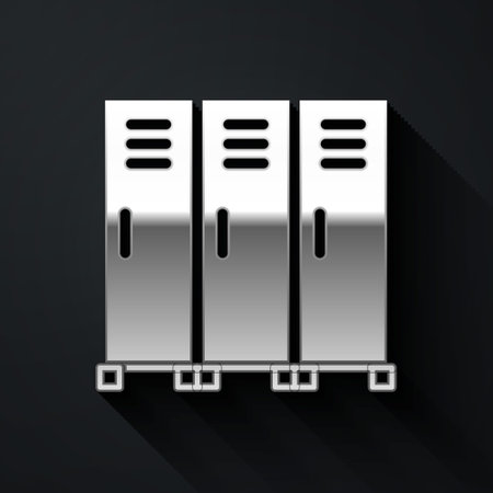 Silver Locker or changing room for hockey, football, basketball team or workers icon isolated on black background. Long shadow style. Vectorのイラスト素材
