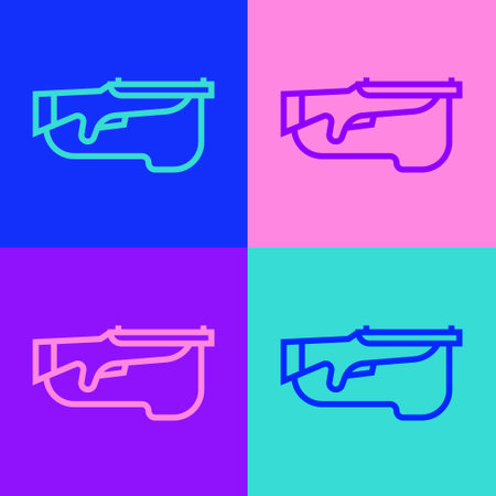 Pop art line Biathlon rifle icon isolated on color background. Ski gun. Vectorのイラスト素材
