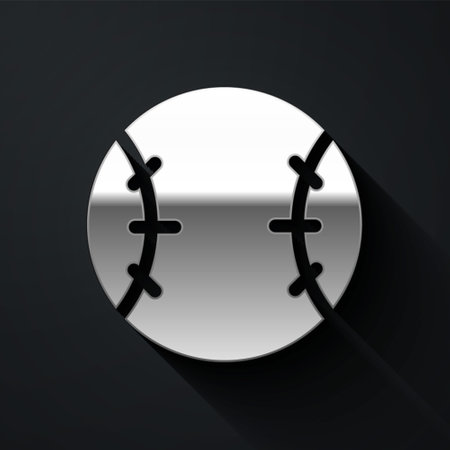 Silver Baseball ball icon isolated on black background. Long shadow style. Vector Illustrationのイラスト素材