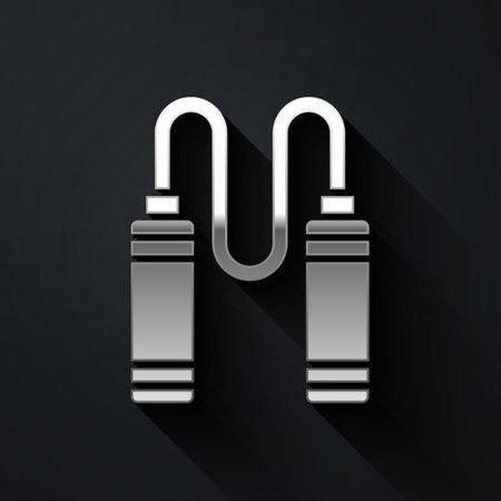 Silver Jump rope icon isolated on black background. Skipping rope. Sport equipment. Long shadow style. Vectorのイラスト素材