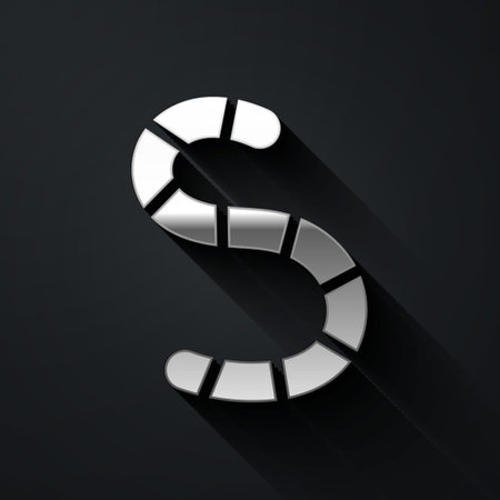 Silver Worm icon isolated on black background. Fishing tackle. Long shadow style. Vectorのイラスト素材