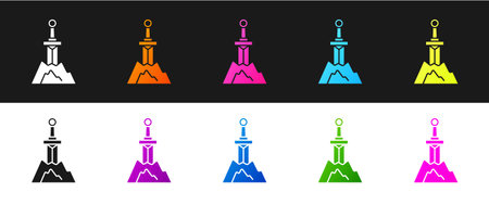Set Sword in the stone icon isolated on black and white background. Excalibur the sword in the stone from the Arthurian legends. Vectorのイラスト素材