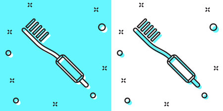 Black line Toothbrush icon isolated on green and white background. Random dynamic shapes. Vectorのイラスト素材