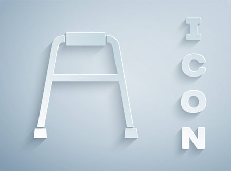 Paper cut Walker for disabled person icon isolated on grey background. Paper art style. Vectorのイラスト素材
