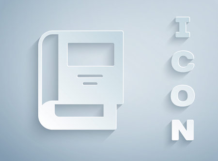 Paper cut History book icon isolated on grey background. Paper art style. Vectorのイラスト素材