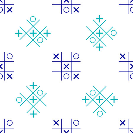 Blue Tic tac toe game icon isolated seamless pattern on white background. Vectorのイラスト素材