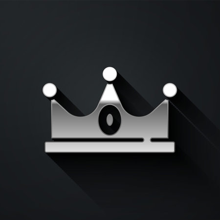 Silver King crown icon isolated on black background. Long shadow style. Vectorのイラスト素材