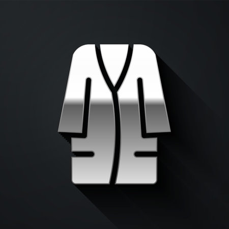 Silver Bathrobe icon isolated on black background. Long shadow style. Vectorのイラスト素材