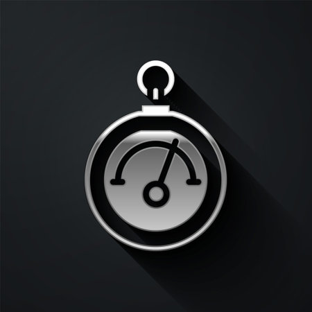 Silver Barometer icon isolated on black background. Long shadow style. Vectorのイラスト素材
