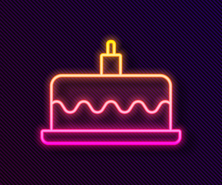 Glowing neon line Cake with burning candles icon isolated on black background. Happy Birthday. Vectorのイラスト素材