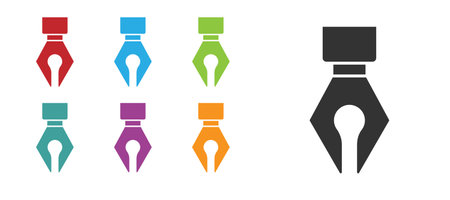 Black Fountain pen nib icon isolated on white background. Pen tool sign. Set icons colorful. Vectorのイラスト素材