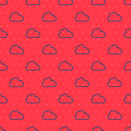 Blue line Cloud icon isolated seamless pattern on red background. Vectorのイラスト素材