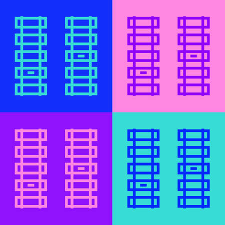 Pop art line Railway, railroad track icon isolated on color background. Vectorのイラスト素材
