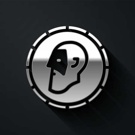 Silver Ancient coin icon isolated on black background. Long shadow style. Vectorのイラスト素材