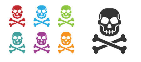 Black Skull on crossbones icon isolated on white background. Happy Halloween party. Set icons colorful. Vectorのイラスト素材