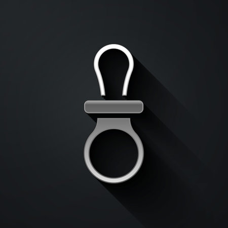 Silver Baby dummy pacifier icon isolated on black background. Toy of a child. Long shadow style. Vectorのイラスト素材