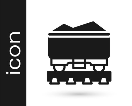 Black Coal train wagon icon isolated on white background. Rail transportation. Vectorのイラスト素材