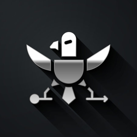 Silver Eagle icon isolated on black background. American Presidential symbol. Long shadow style. Vector Illustrationのイラスト素材
