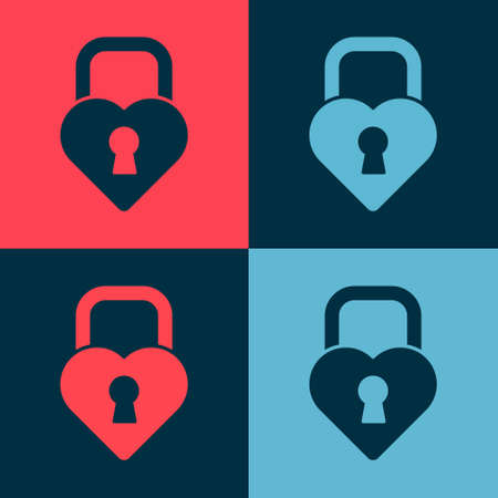 Pop art Castle in the shape of a heart icon isolated on color background. Locked Heart. Love symbol and keyhole sign. Vectorのイラスト素材
