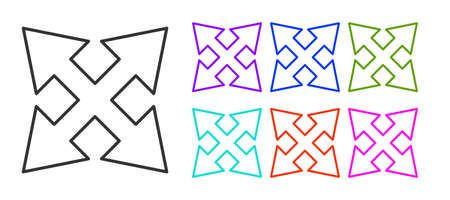 Black line Road traffic sign. Signpost icon isolated on white background. Pointer symbol. Isolated street information sign. Direction sign. Set icons colorful. Vector Illustrationのイラスト素材