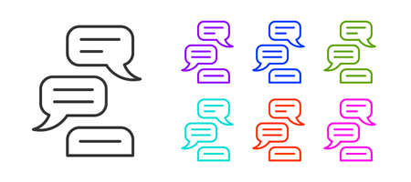 Black line Speech bubble chat icon isolated on white background. Message icon. Communication or...