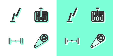 Set Timing belt kit, Windscreen wiper, Chassis car and Gear shifter icon. Vectorのイラスト素材