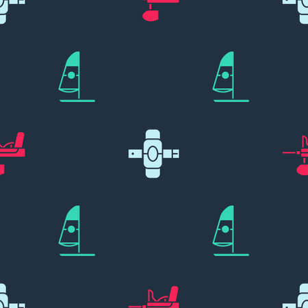 Set Paintball gun, Knee pads and Windsurfing on seamless pattern. Vectorのイラスト素材