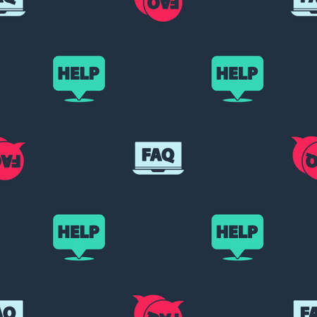Set Speech bubble with FAQ, Laptop and and text Help on seamless pattern. Vectorのイラスト素材