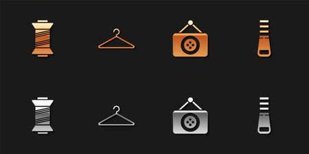 Set Sewing thread, Hanger wardrobe, Tailor shop and Zipper icon. Vectorのイラスト素材